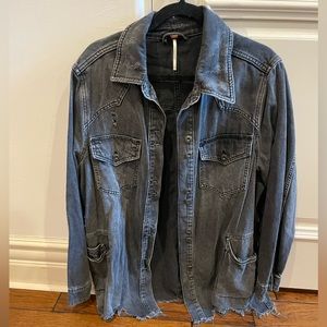 Black distressed free people denim jacket